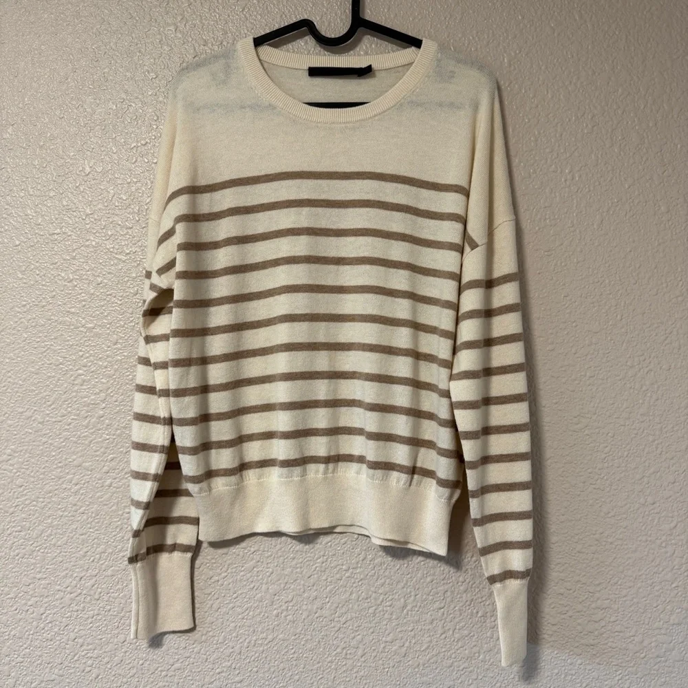 NWOT Jenni Kayne Avery Crewneck Sweater Stripe Cotton Merino Ivory Neutral XS - Picture 6 of 10